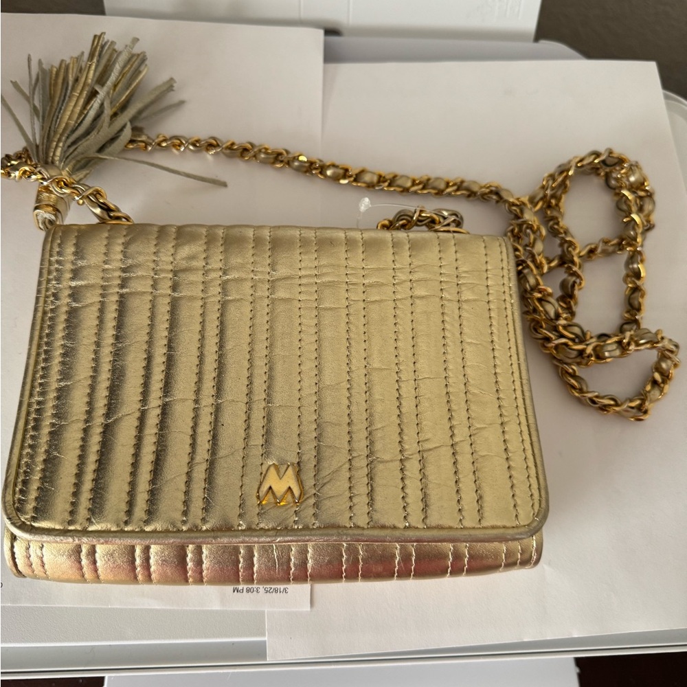 Vintage Mary Ann Rosenfeld Elegant Gold Shoulder Bag with Chain Strap